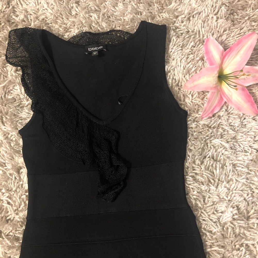 BEBE Y2K V-Neck Bandage mesh Ruffle Dress - Picture 5 of 12